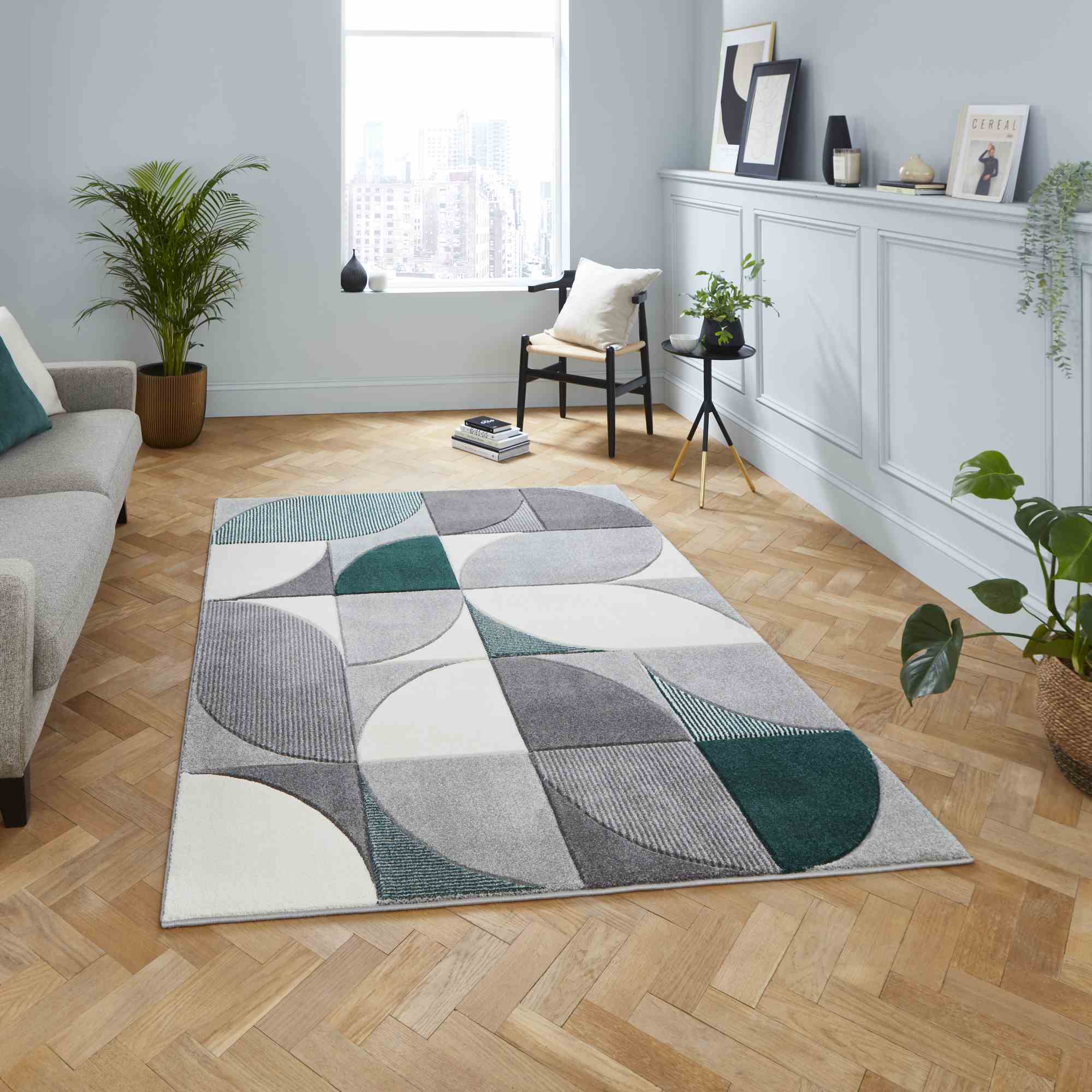 Matrix Mt63 Modern Geometric Rugs In Grey Green